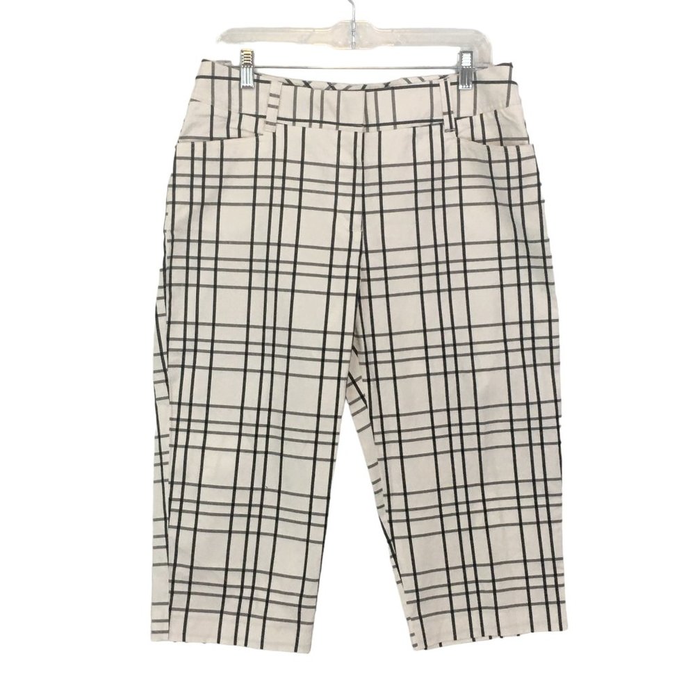 Cato Womens White Black Paid Capri Pants,‎ Summer, Flat Front, sz 10, 32 waist